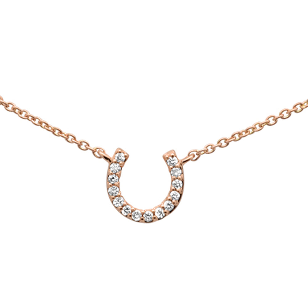 ''.07ct F SI 14K Rose Gold DIAMOND Horse Shoe Good Luck Pendant Necklace 16'''' + 2'''' Ext''