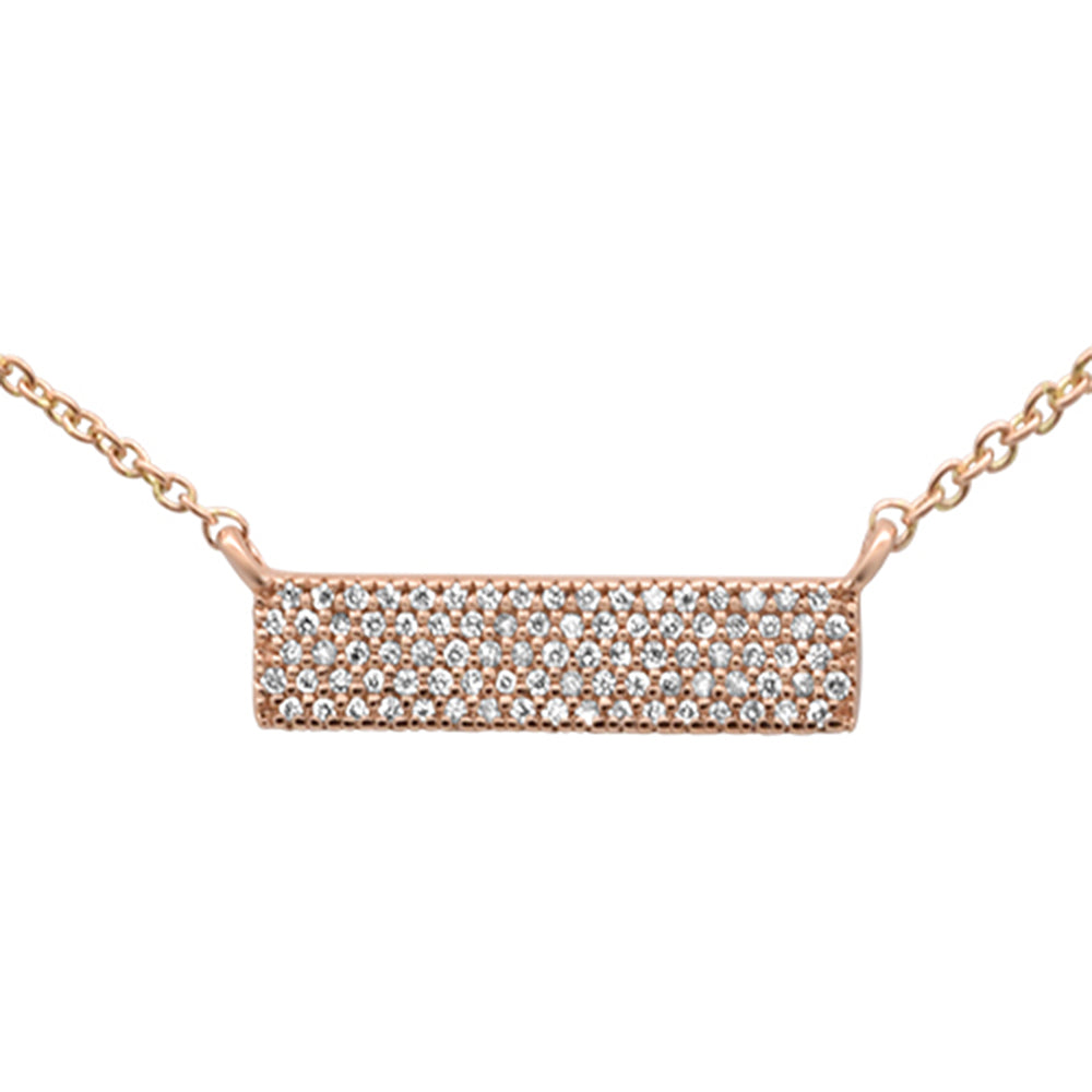 ''.14ct F SI 14K Rose Gold DIAMOND Trendy Bar Pendant Necklace 16'''' + 2'''' Ext''