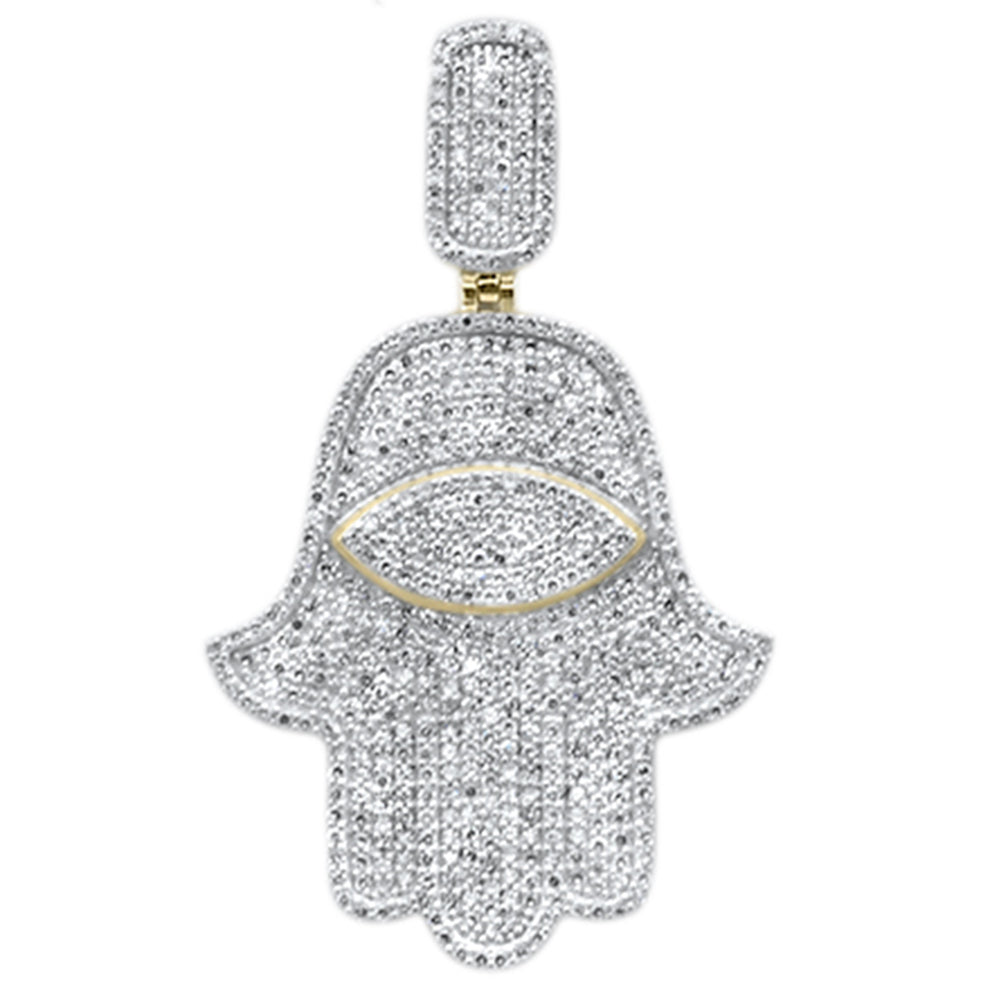 ''SPECIAL! .81CT G SI 10KT Yellow GOLD Diamond Iced Micro Pave Hand of God Hamsa Charm Pendant''