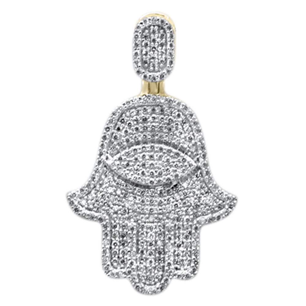 ''SPECIAL! .47CT G SI 10KT Yellow GOLD Diamond Iced Micro Pave Hand of God Hamsa Evil Eye Charm Penda