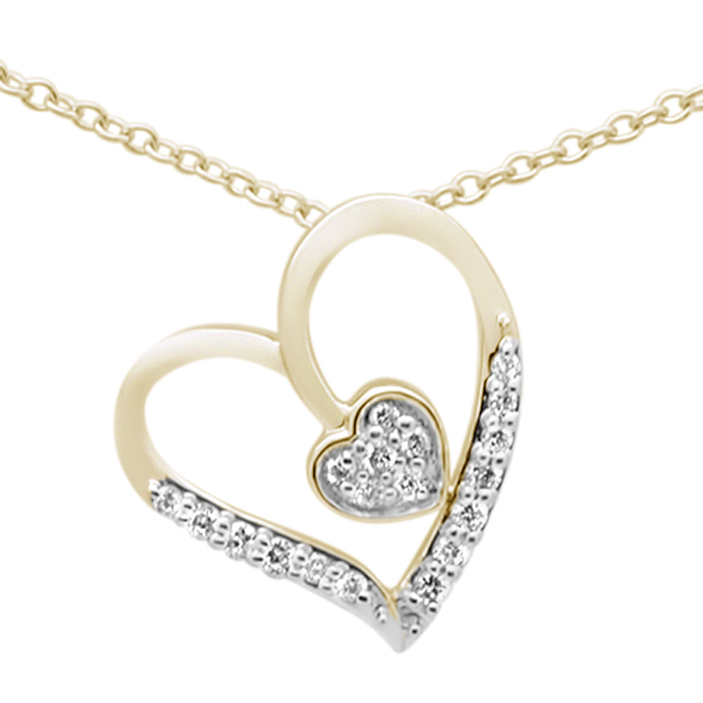 ''.11CT G SI 10KT Yellow Gold Diamond Trendy Heart Pendant NECKLACE 18''''''