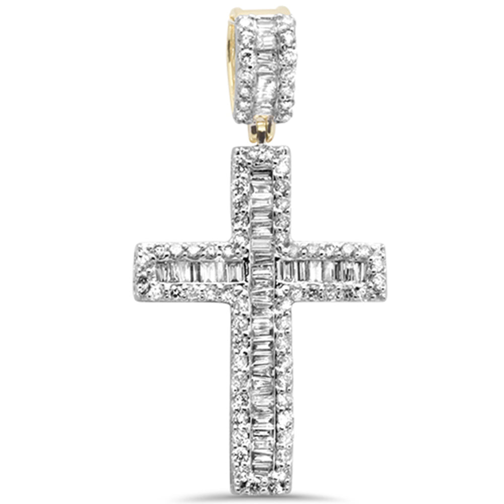 1.55CT G SI 10K Yellow Gold Diamond Iced out Baguette Cross Charm Pendant