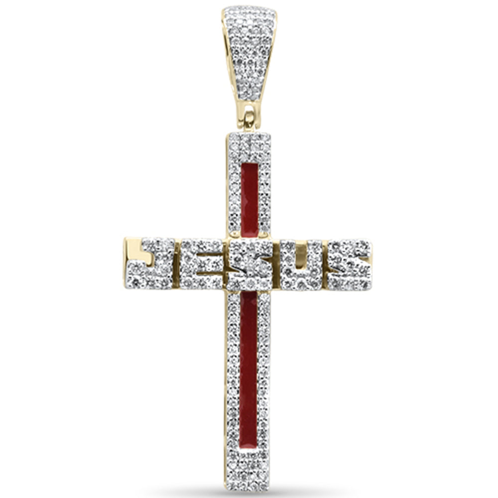 .93CT G SI 10K Yellow Gold Diamond Iced out "JESUS" Cross Charm Pendant