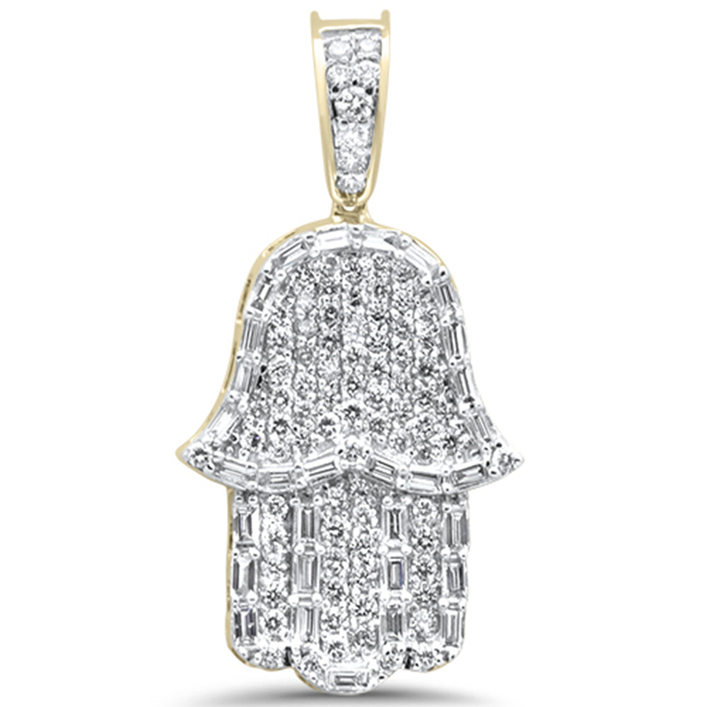 ''SPECIAL! 1.55ct G SI 10K Yellow Gold DIAMOND Iced Out Hand of Hamsa Charm Pendant''