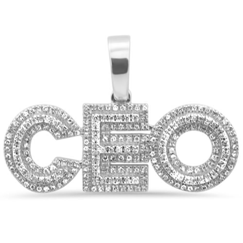 <span style="color:purple">SPECIAL!</span> .34ct G SI 10K White Gold Diamond Hip Hop Iced out "CEO" Charm Pendant