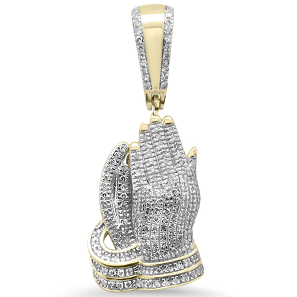 ''SPECIAL! .43ct G SI 10K Yellow GOLD Diamond Hip Hop Iced Out Praying Hands Charm Pendant''