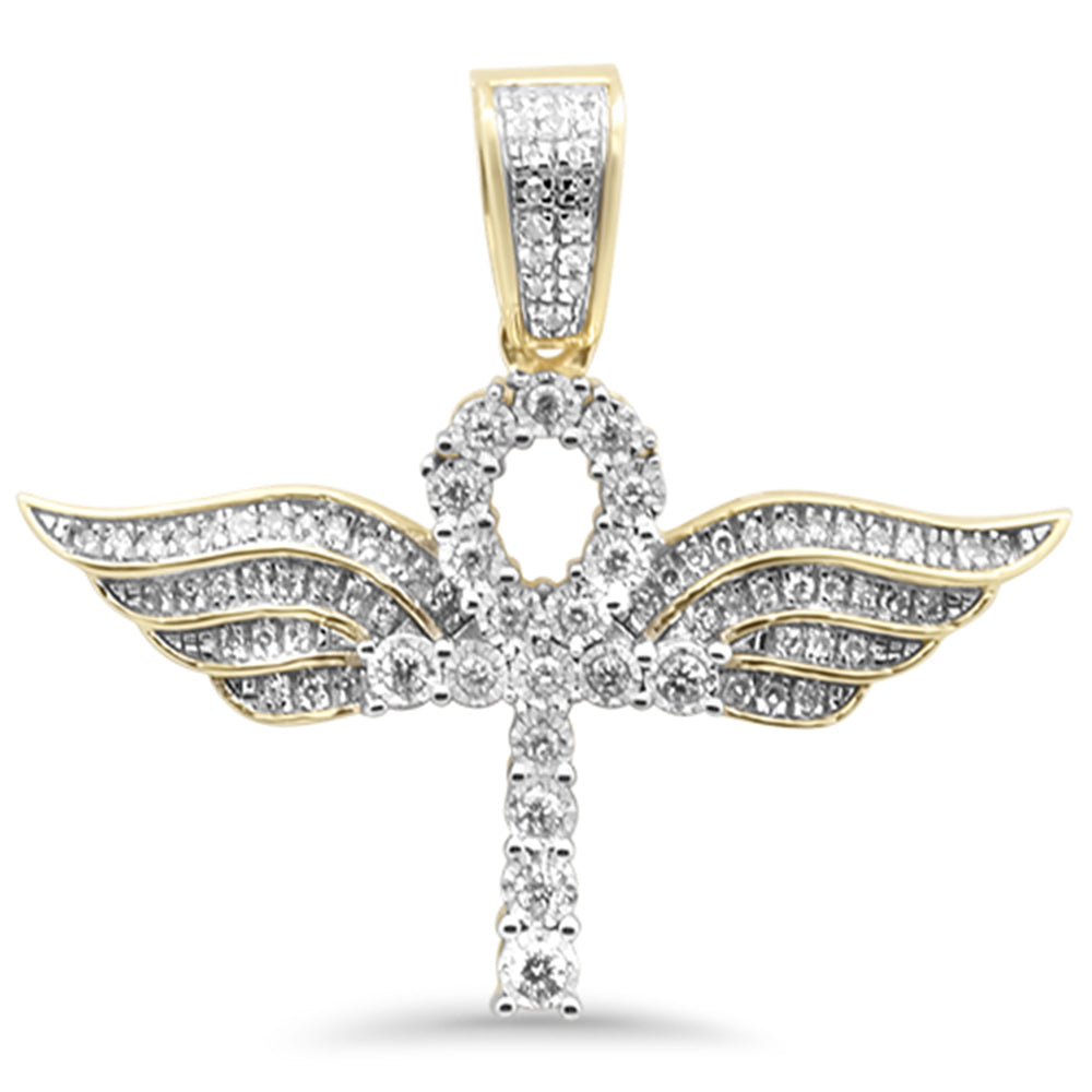 ''SPECIAL! .33ct G SI 10K Yellow Gold DIAMOND Hip Hop Ankh with Wings Charm Pendant''