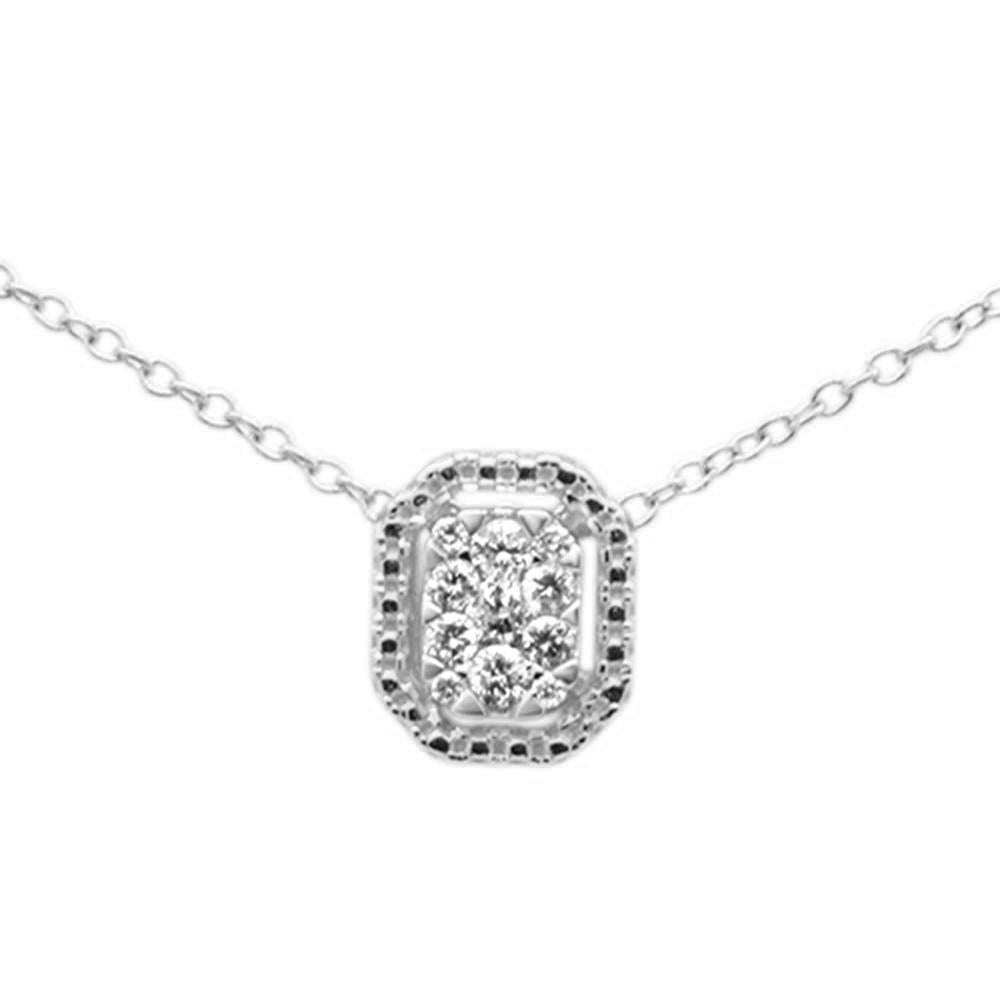 ''.14ct G SI 10K White Gold Diamond Rectangle Solitaire Pendant NECKLACE 18''''''