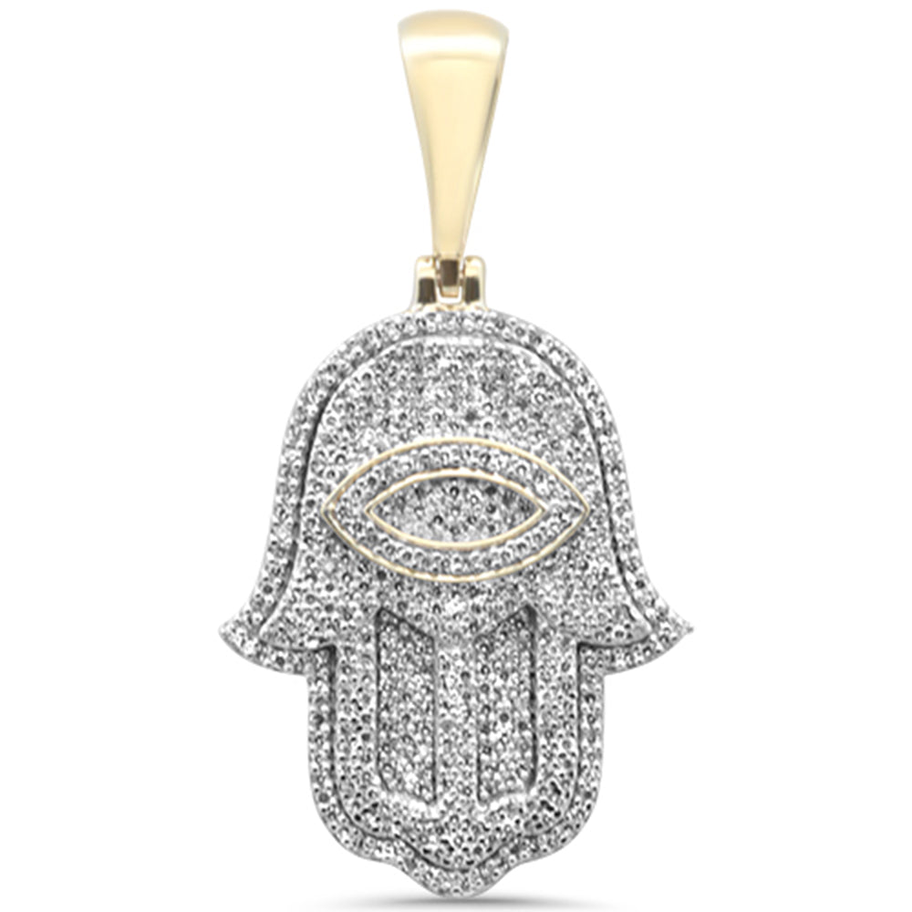 ''SPECIAL! .64ct G SI 10K Yellow Gold DIAMOND Iced Out Custom Hand of Hamsa Charm Pendant''