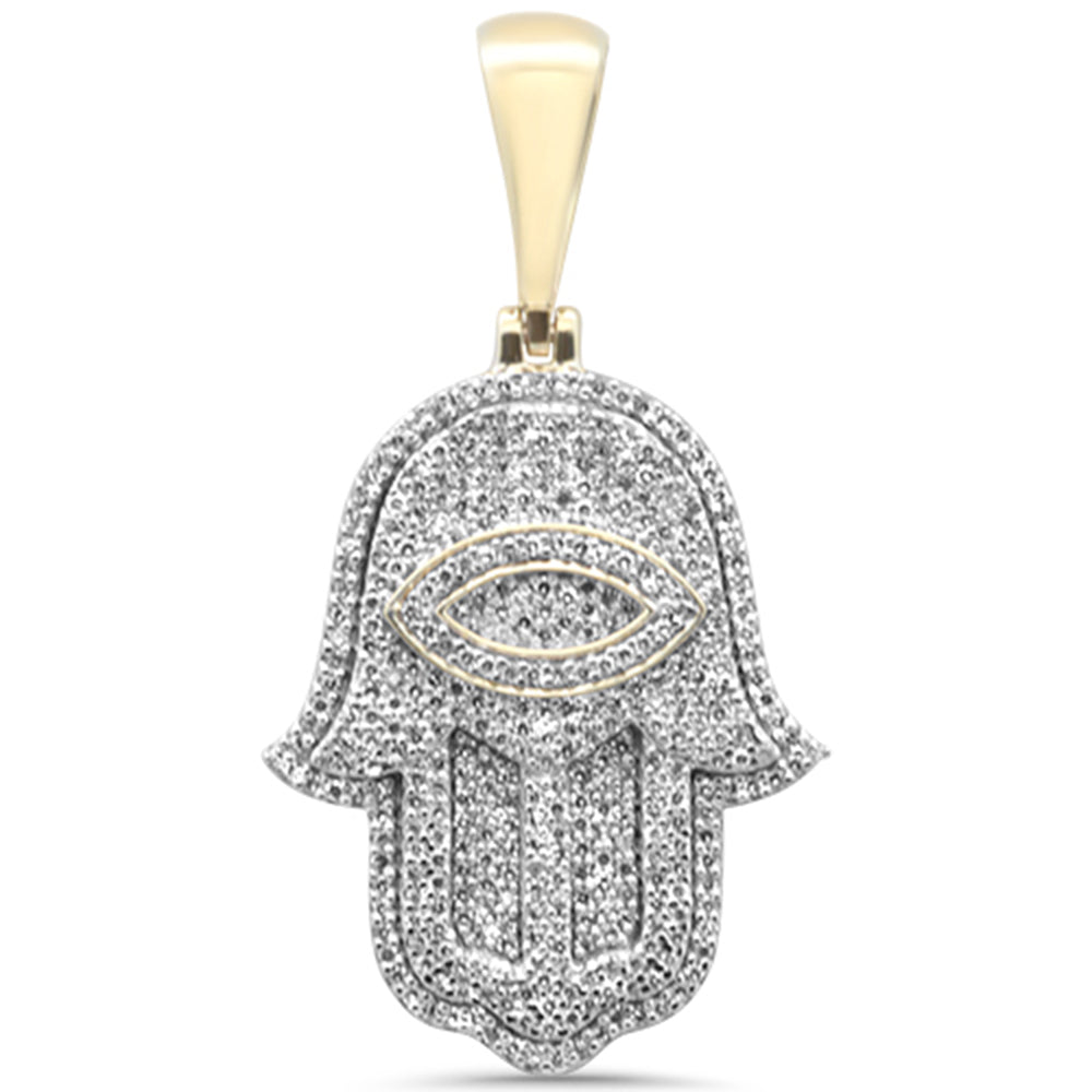 ''SPECIAL! .64ct G SI 10K Yellow GOLD Diamond Iced Out Custom Hand of Hamsa Charm Pendant''