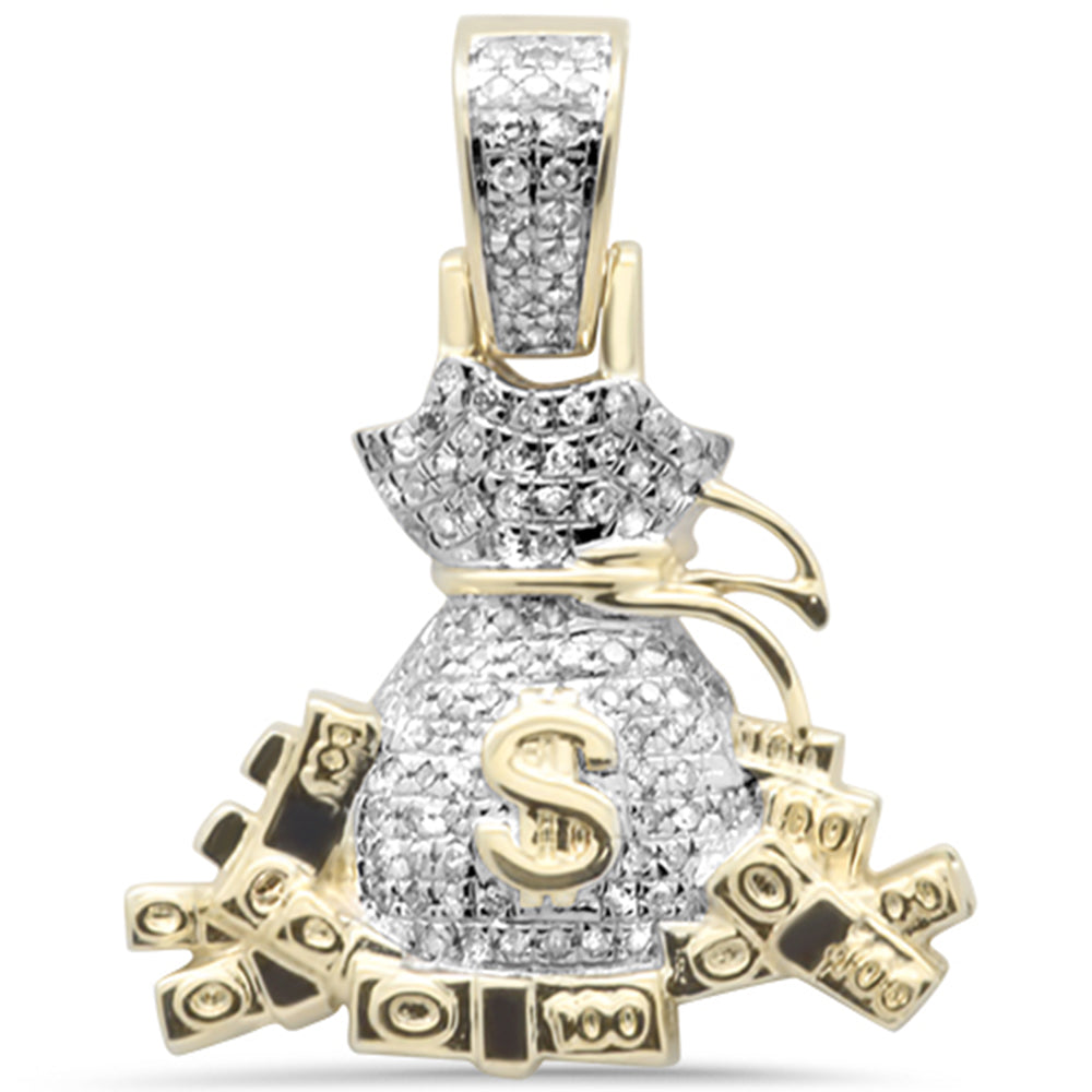 DIAMOND  CLOSEOUT!  .27ct G SI 10K Yellow Gold Diamond Iced Out Micro Pave Money Bags Cash Charm PEN
