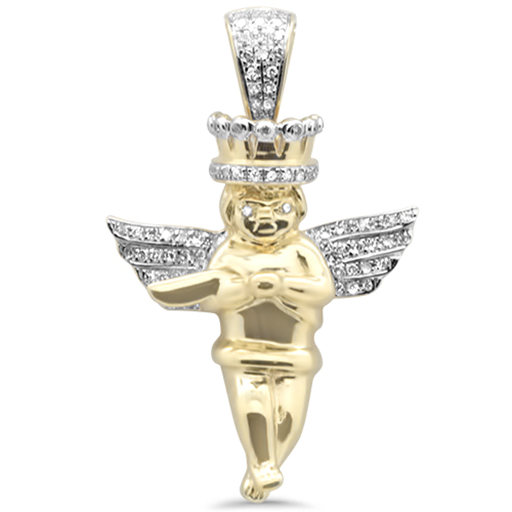''SPECIAL! .20ct G SI 10K Yellow Gold Diamond Hip Hop Angel with Wings & Crown Charm PENDANT''