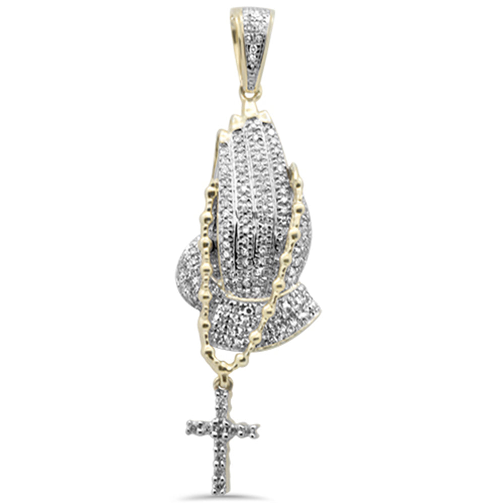 ''SPECIAL! .33ct G SI 10K Yellow Gold Diamond Iced out Hands Praying ROSARY Charm Pendant''