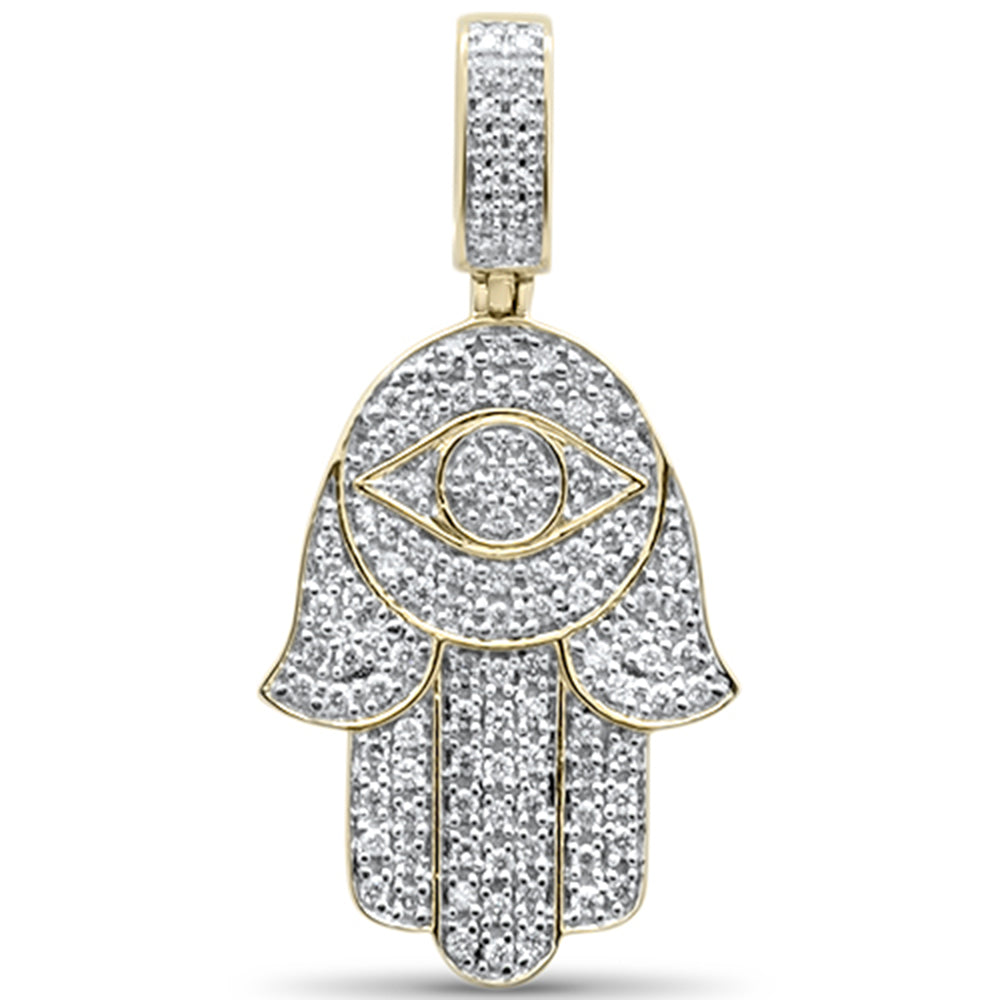 ''SPECIAL! .51ct G SI 10K Yellow Gold Diamond Micro Pave Iced Out Hand of Hamsa Charm PENDANT''