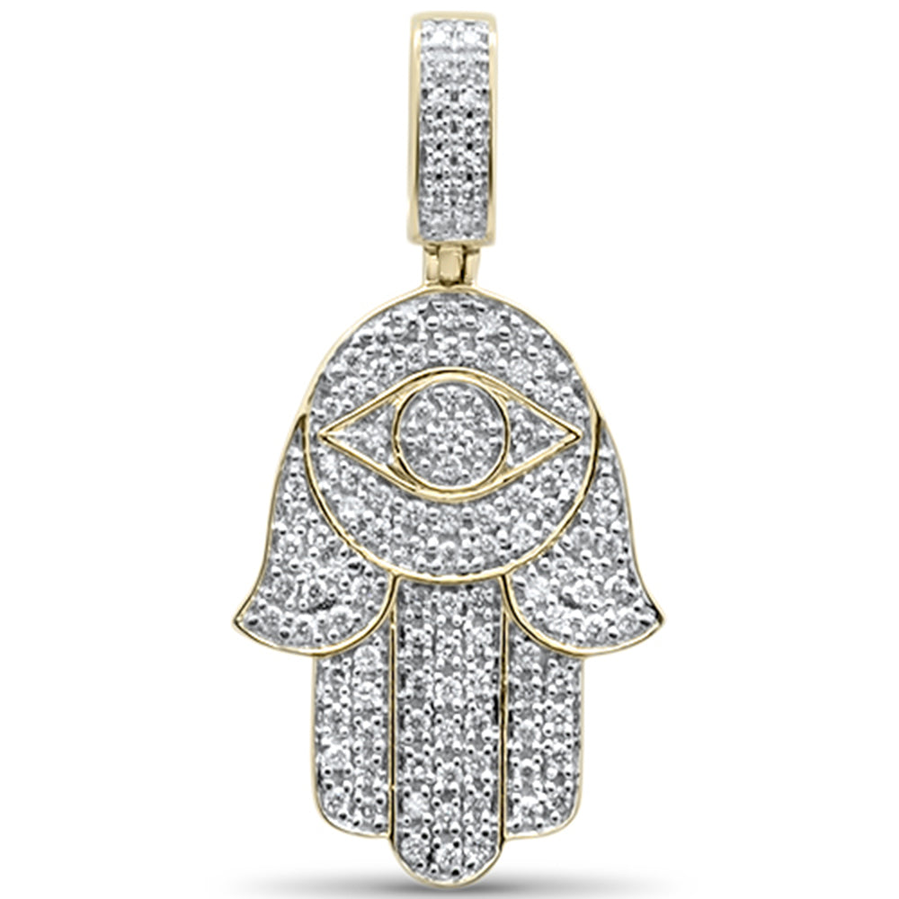 ''SPECIAL! .51ct G SI 10K Yellow GOLD Diamond Micro Pave Iced Out Hand of Hamsa Charm Pendant''