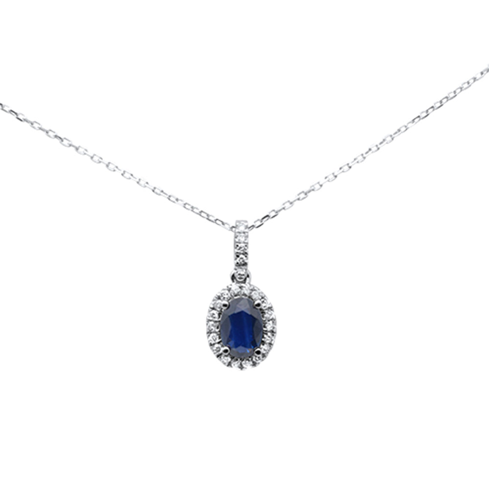 .88ct G SI 14K White Gold Blue Sapphire Gemstone & DIAMOND Pendant