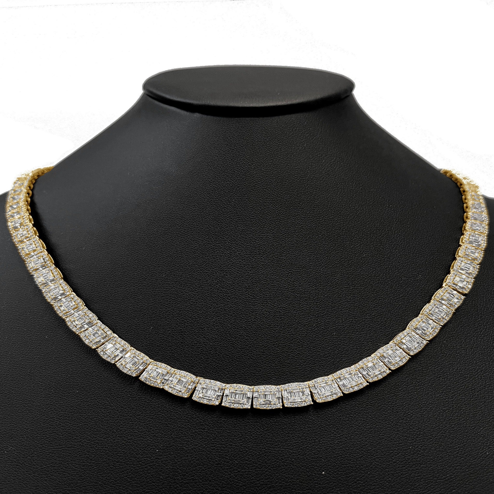 ''SPECIAL! 7MM 15.45ct G SI 14K Yellow Gold Baguette & Round DIAMOND Tennis Necklace 22''''''