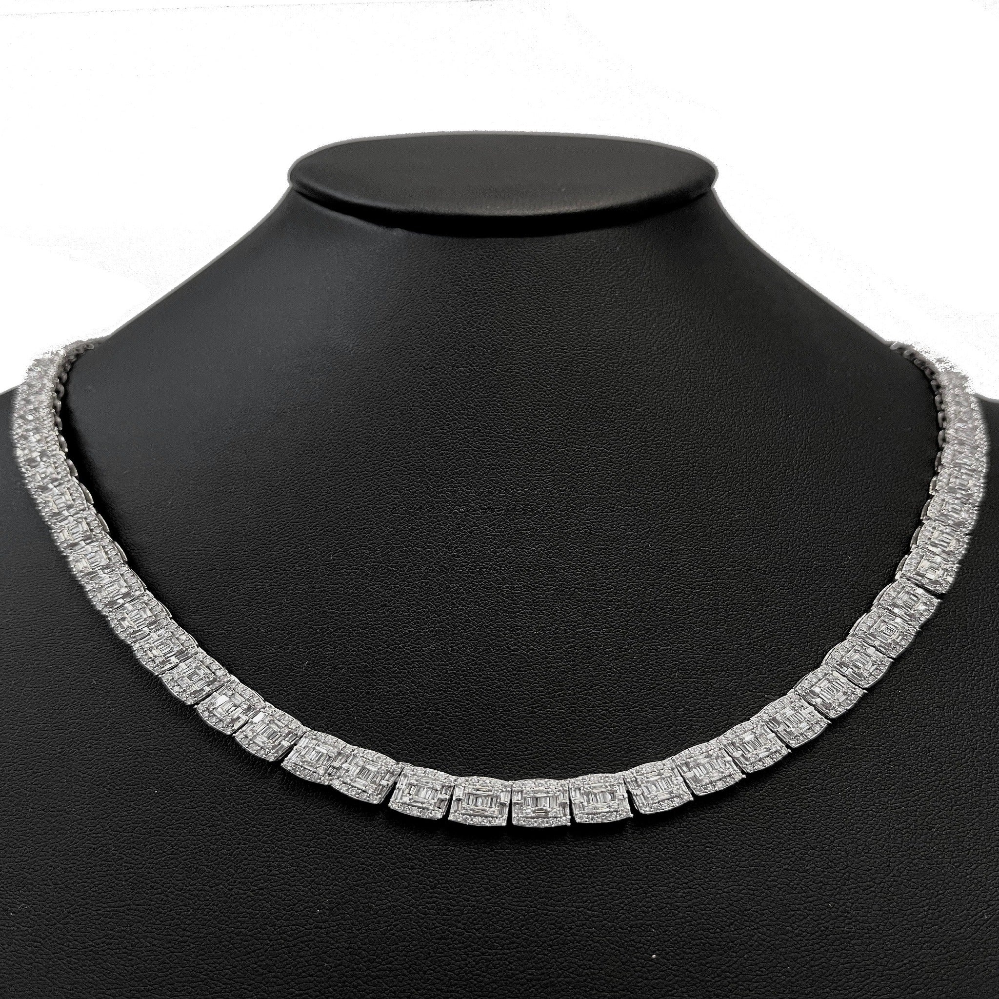 ''SPECIAL! 7MM 13.59ct G SI 14K White Gold Baguette & Round Diamond Tennis NECKLACE 22''''''