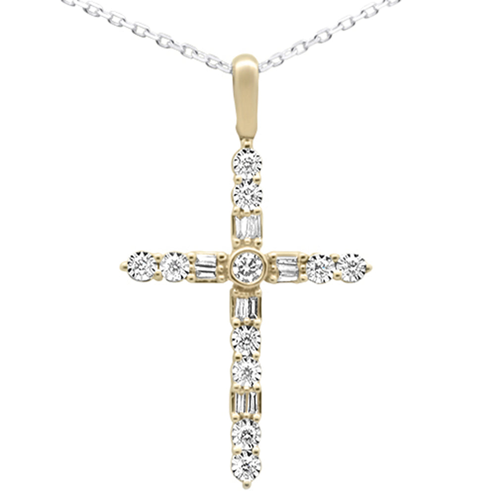 ''SPECIAL!.25ct G SI 14K Yellow GOLD Diamond Cross Baguette & Round Pendant''