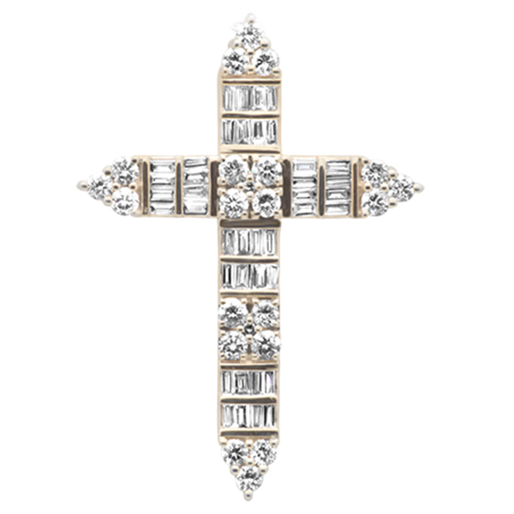 ''SPECIAL! .98ct G SI 10KT Yellow Gold DIAMOND Round & Baguette Cross Pendant''