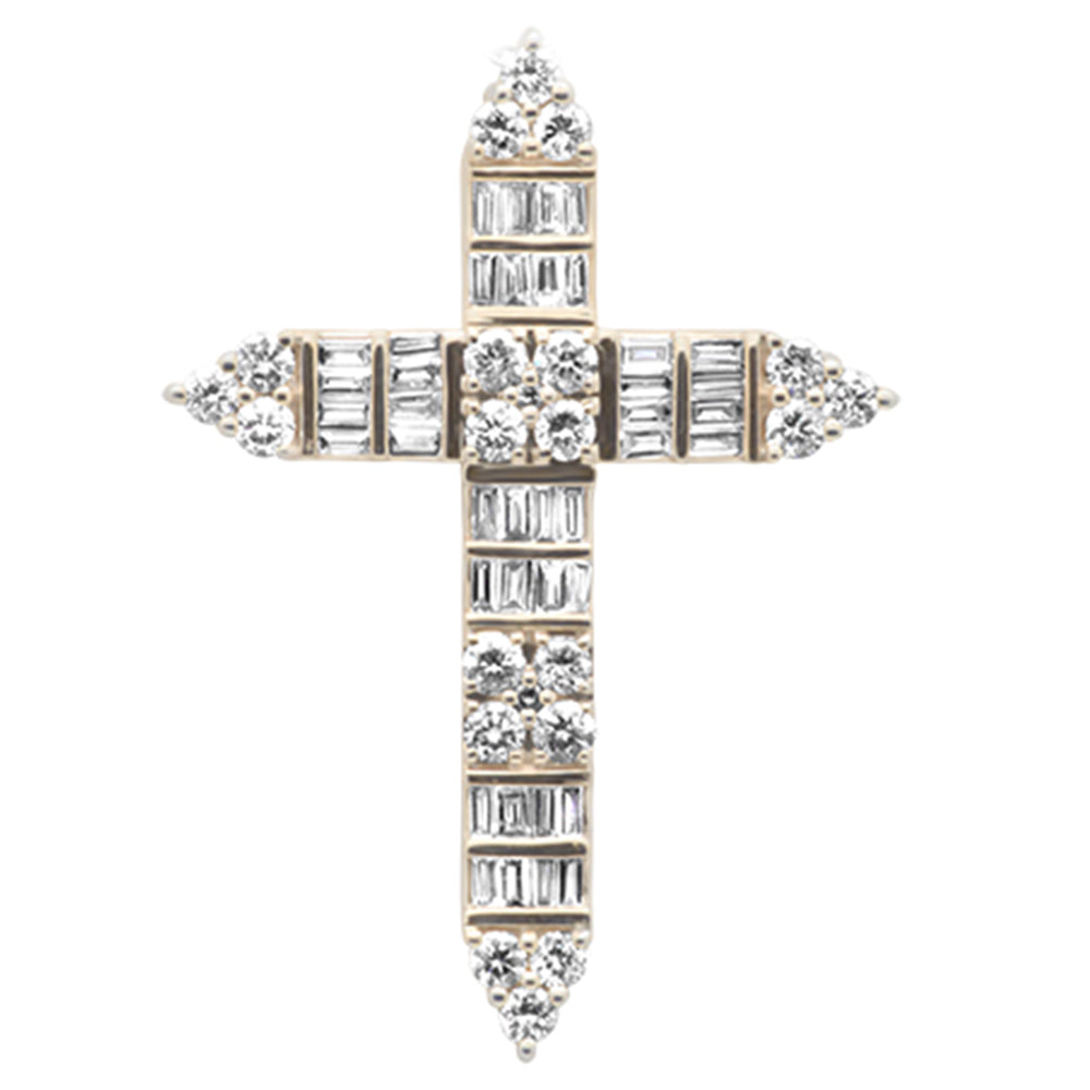 ''SPECIAL! .98ct G SI 10KT Yellow Gold Diamond Round & Baguette Cross PENDANT''
