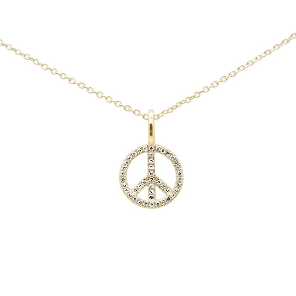 ''SPECIAL! .08ct G SI 14K Yellow Gold Diamond Peace SIGN Pendant Necklace 18'''' Long''