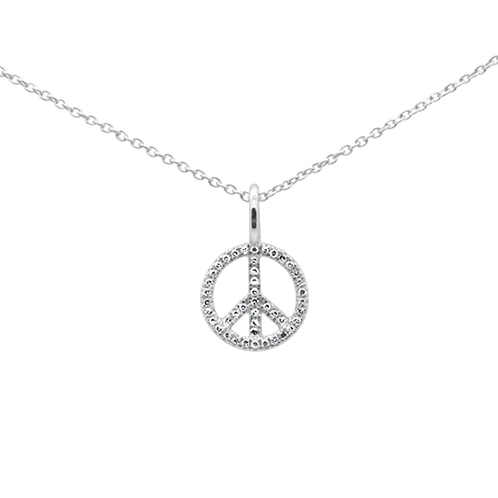 ''SPECIAL! .08ct G SI 14K White Gold Diamond Peace SIGN Pendant Necklace 18'''' Long''