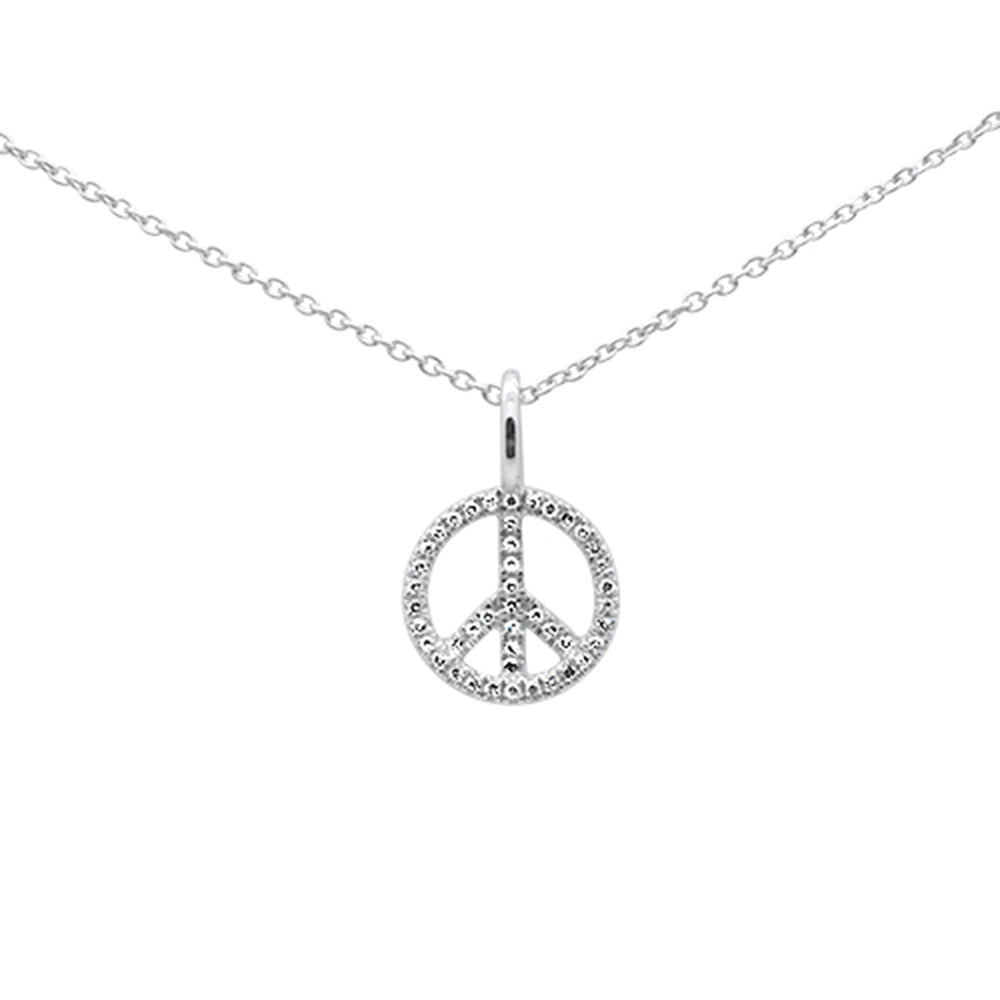 ''SPECIAL! .08ct G SI 14K White Gold Diamond Peace Sign PENDANT Necklace 18'''' Long''