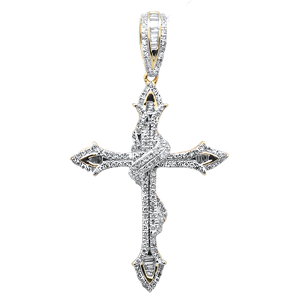 ''SPECIAL! .58ct G SI 10K Yellow Gold DIAMOND Round & Baguette Cross Pendant''