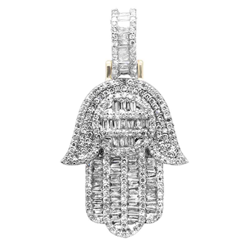 ''SPECIAL! 1.28ct G SI 10K Yellow GOLD Diamond Round & Baguette Hand of Hamsa Pendant''