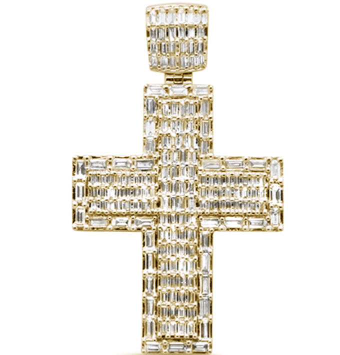 ''SPECIAL! 1.51ct G SI 14K Yellow Gold DIAMOND Round & Baguette Cross Pendant''