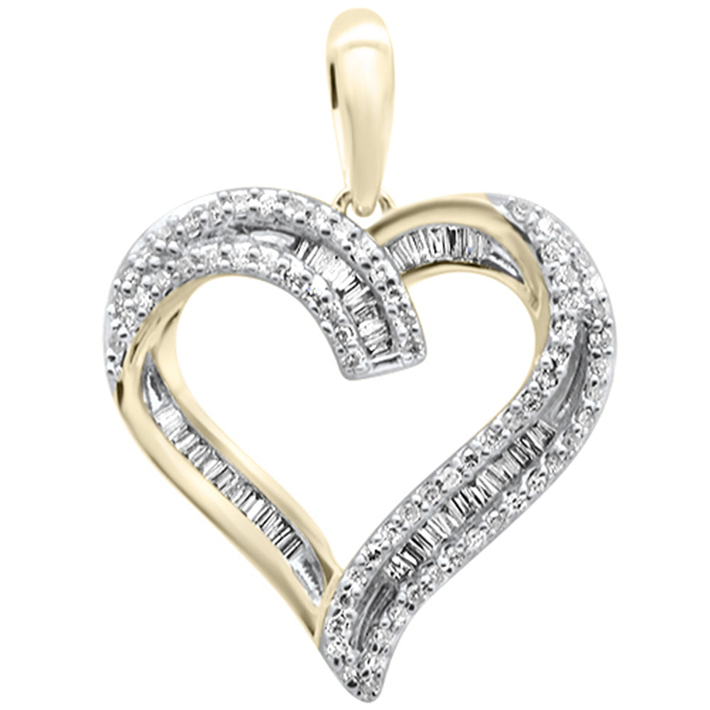 ''SPECIAL! .24ct G SI 14K Yellow Gold Diamond Heart Shaped Round & Baguette Charm PENDANT''