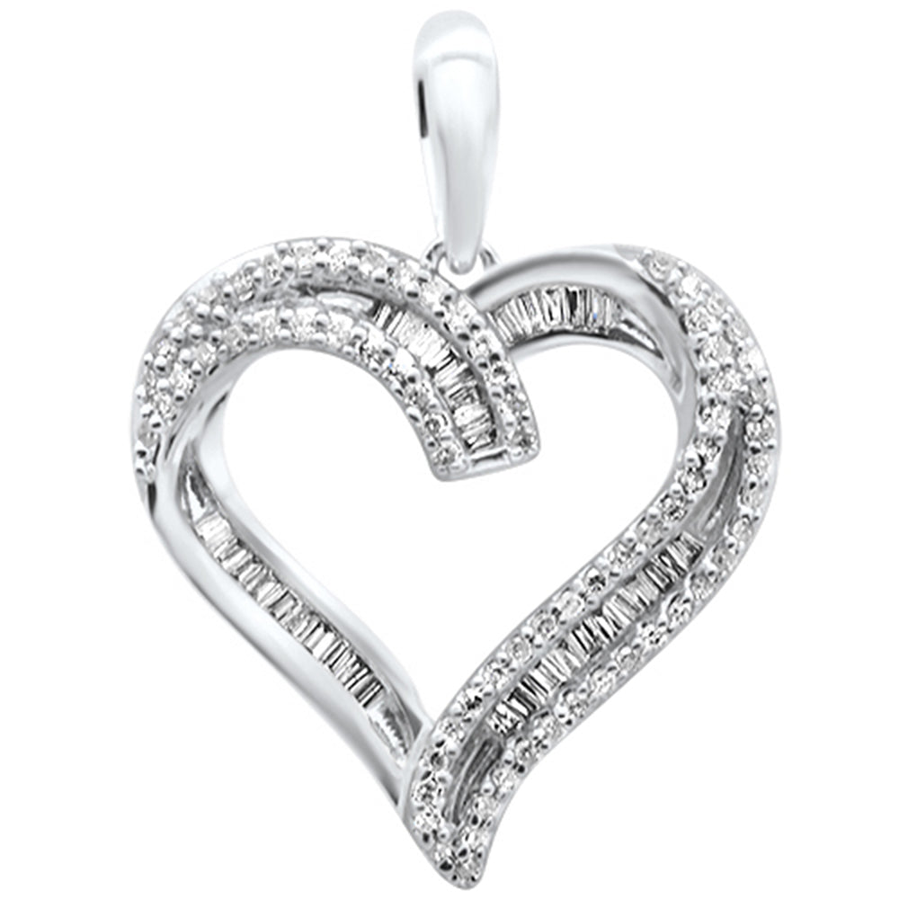 ''SPECIAL! .24ct G SI 14K White Gold Diamond Heart Shaped Round & Baguette CHARM Pendant''