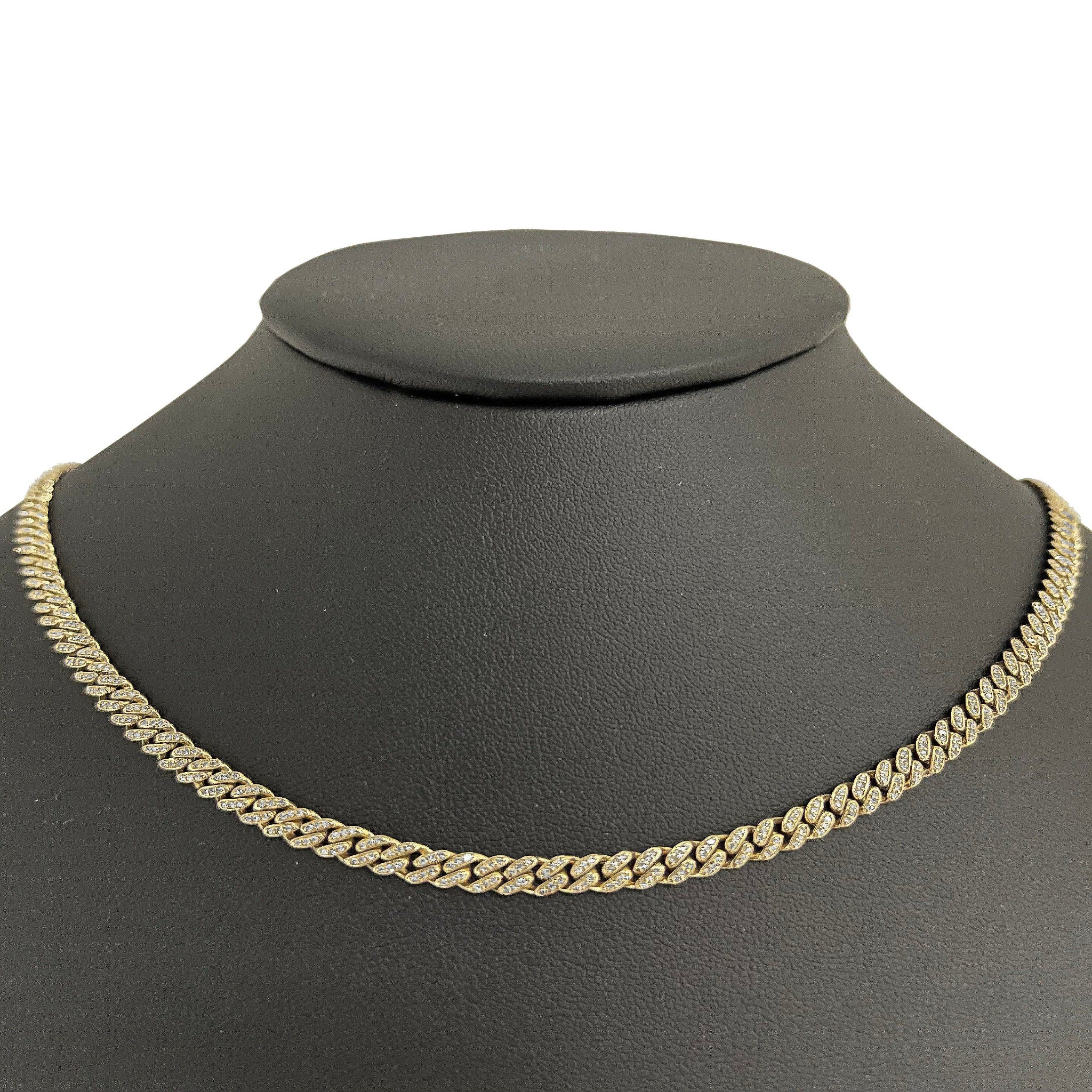 ''SPECIAL! 4mm 1.82ct 14k Yellow GOLD Diamond Round Cuban Necklace 18''''''