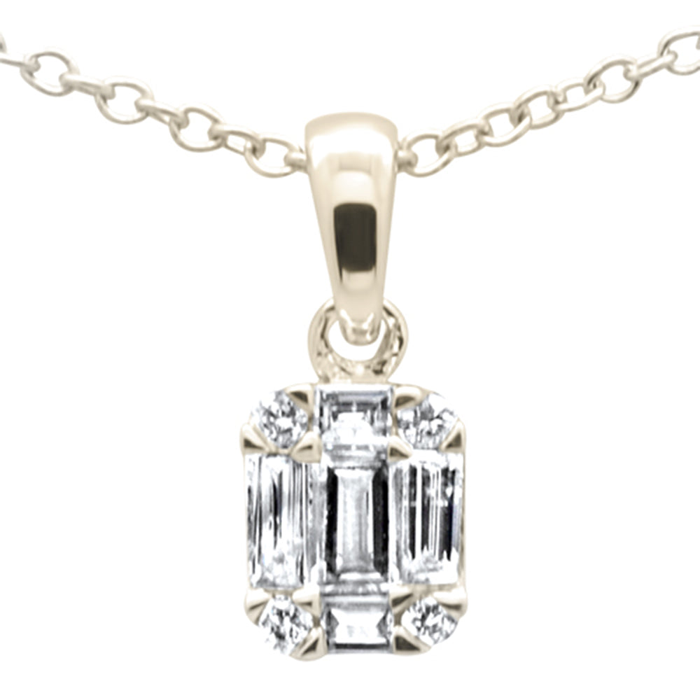 ''SPECIAL! .14ct G SI 14K Yellow Gold DIAMOND Round & Baguette Pendant Necklace 18'''' Long''