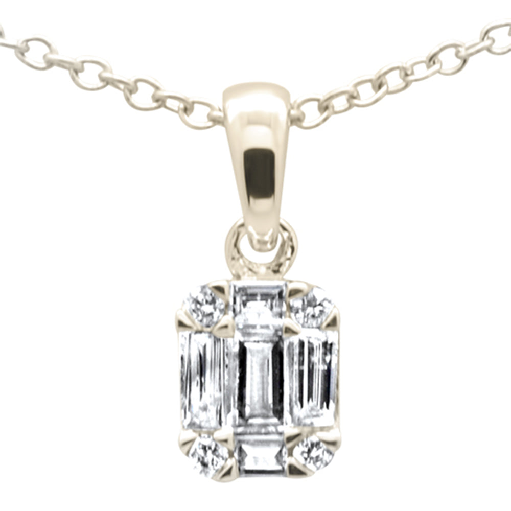 ''SPECIAL! .14ct G SI 14K Yellow Gold Diamond Round & Baguette PENDANT Necklace 18'''' Long''