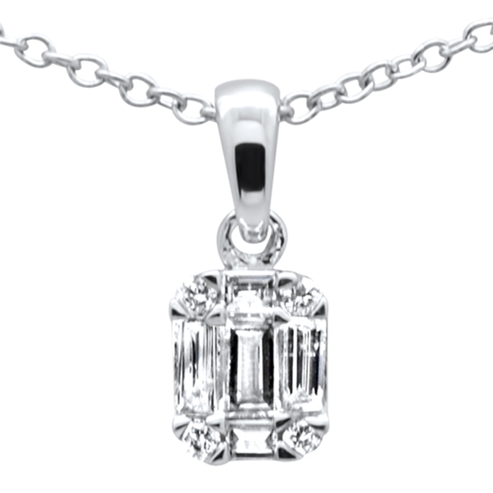 ''SPECIAL! .18ct G SI 14K White Gold Diamond Round & Baguette Pendant NECKLACE 18'''' Long''