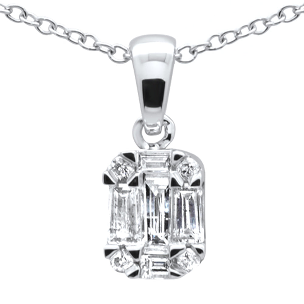 ''SPECIAL! .30ct G SI 14K White Gold Diamond Round & Baguette PENDANT Necklace 18'''' Long''