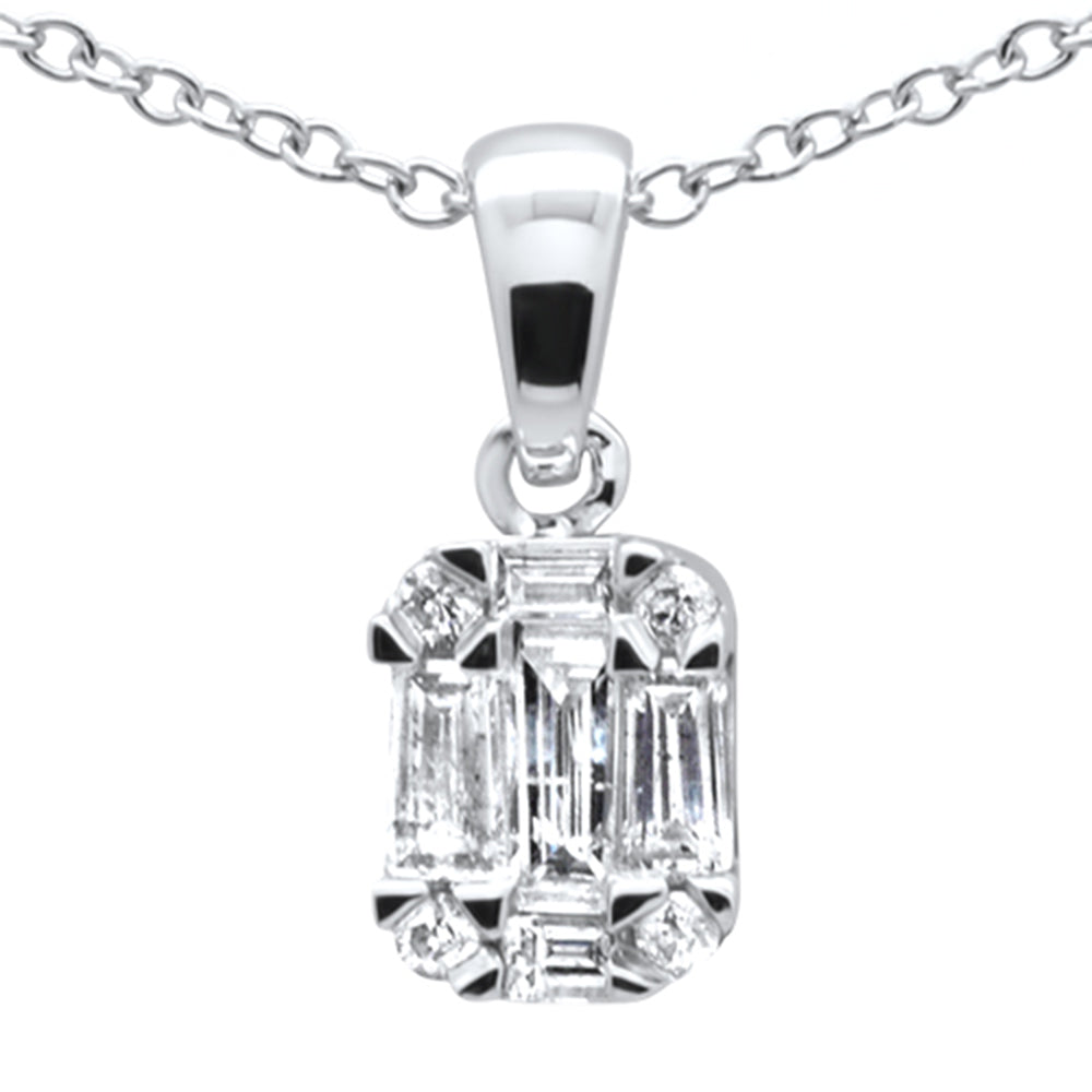 ''SPECIAL! .30ct G SI 14K White GOLD Diamond Round & Baguette Pendant Necklace 18'''' Long''