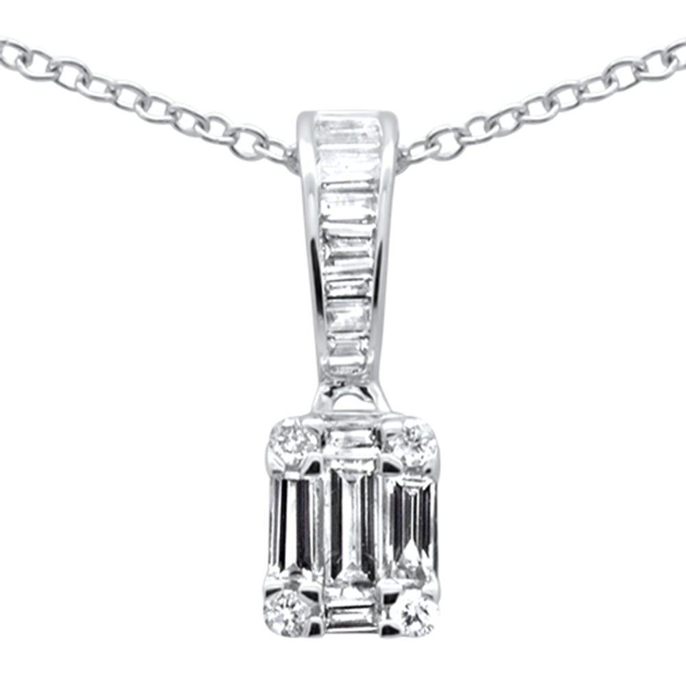 ''SPECIAL! .32ct G SI 14K White GOLD Diamond Round & Baguette Pendant Necklace 18'''' Long''
