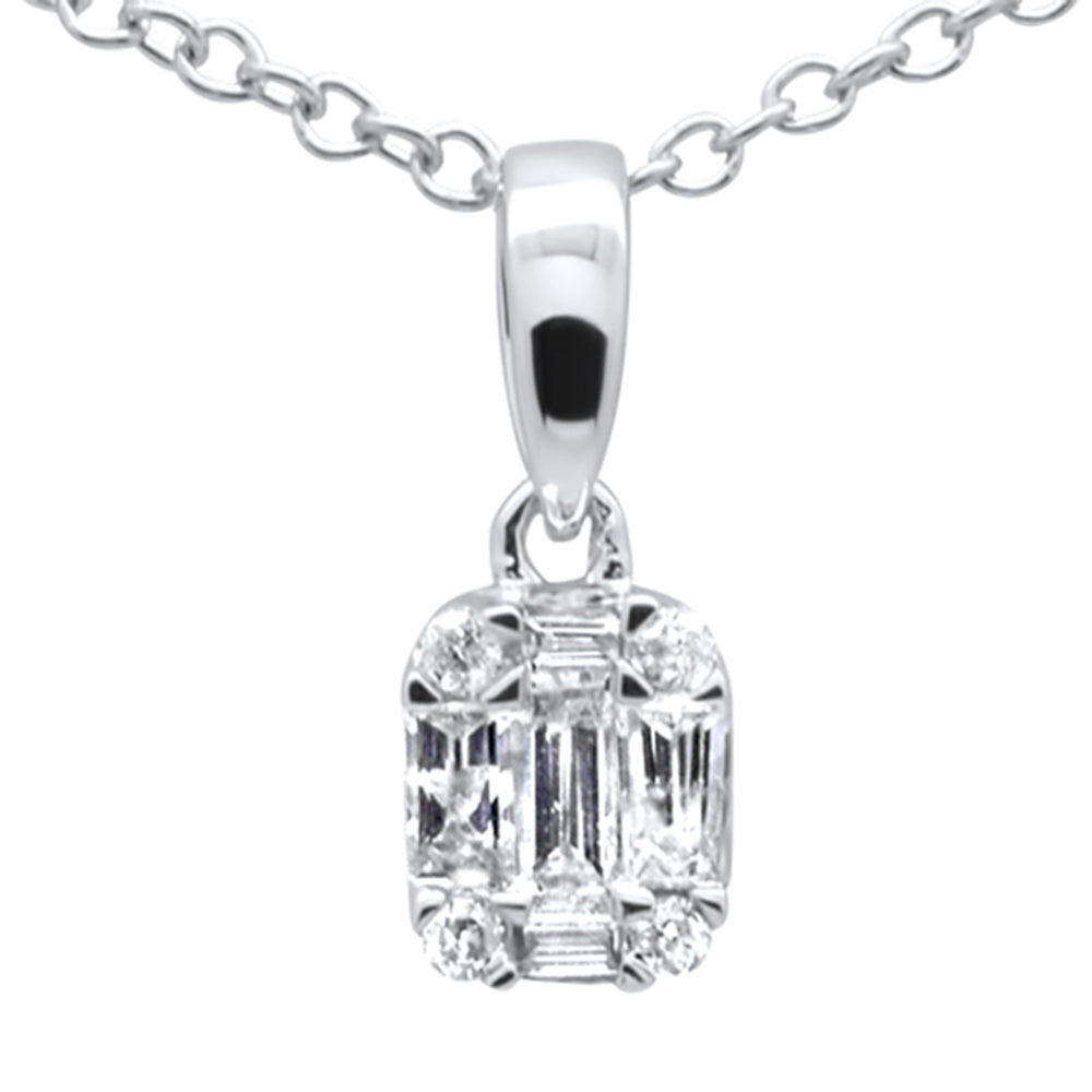 ''SPECIAL! .15ct G SI 14K White GOLD Diamond Round & Baguette Pendant Necklace 18'''' Long''