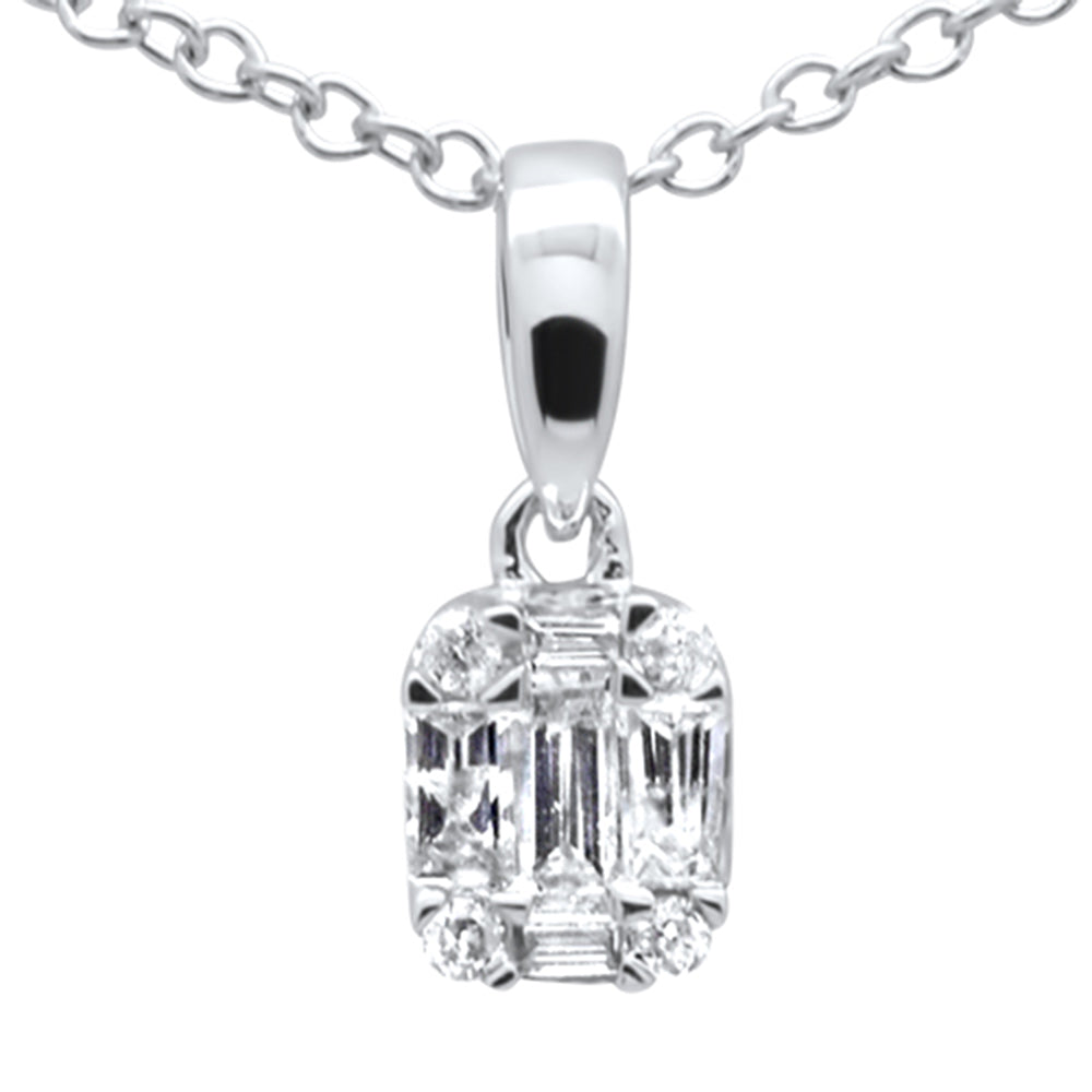 ''SPECIAL! .15ct G SI 14K White Gold Diamond Round & Baguette PENDANT Necklace 18'''' Long''