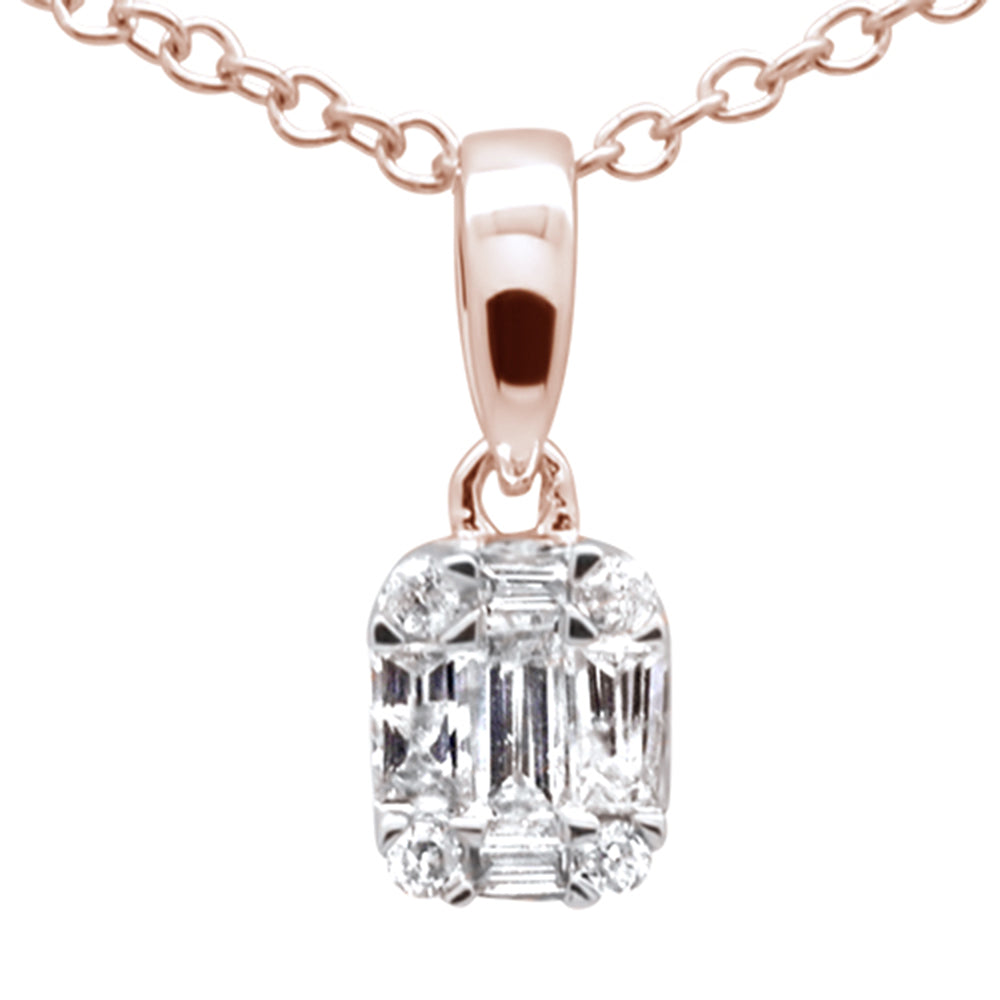 ''.15ct G SI 14K Rose Gold Diamond Round & Baguette Pendant NECKLACE 18'''' Long''