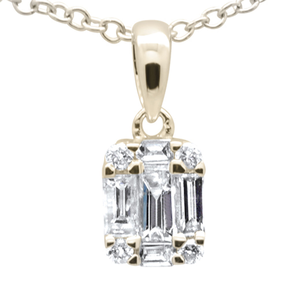 ''SPECIAL! .24ct G SI 14K Yellow GOLD Diamond Round & Baguette Pendant Necklace 18'''' Long''