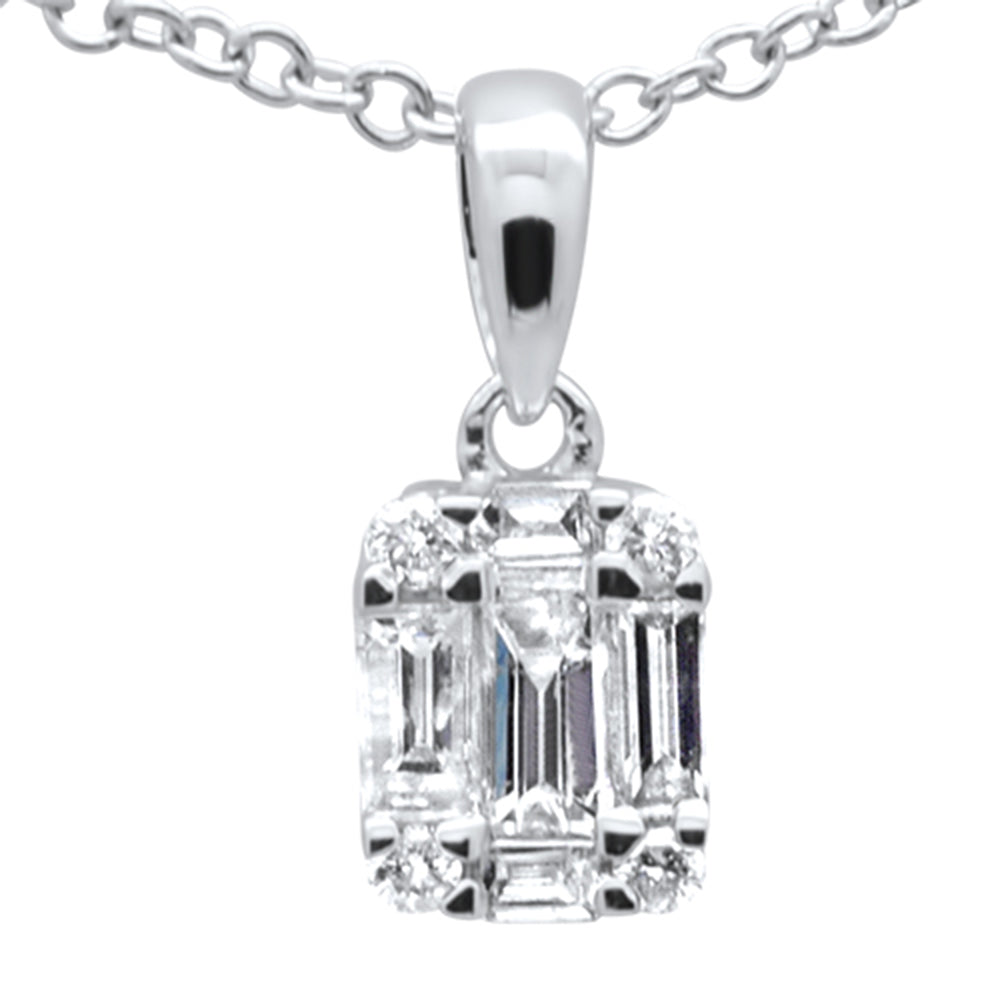 ''SPECIAL! .24ct G SI 14K White Gold Diamond Round & Baguette Pendant NECKLACE 18'''' Long''