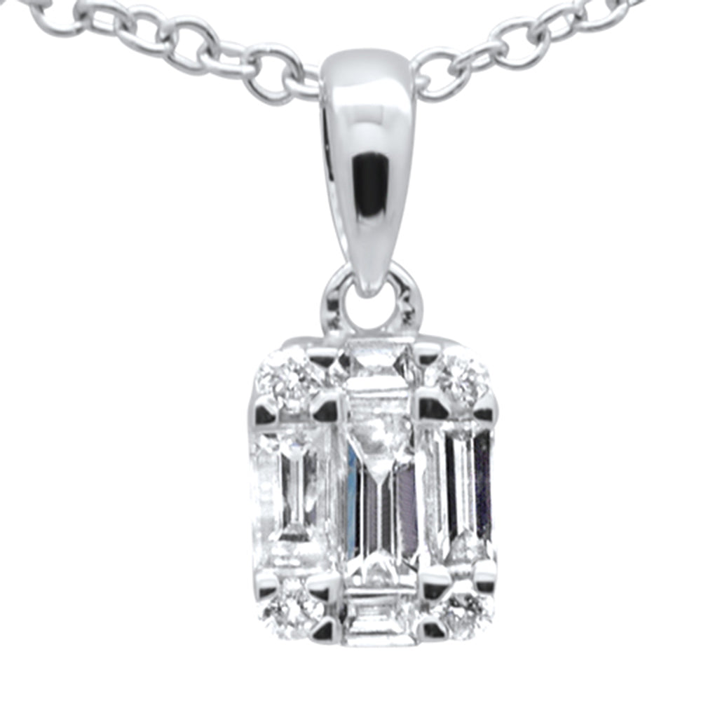 ''SPECIAL! .24ct G SI 14K White Gold DIAMOND Round & Baguette Pendant Necklace 18'''' Long''