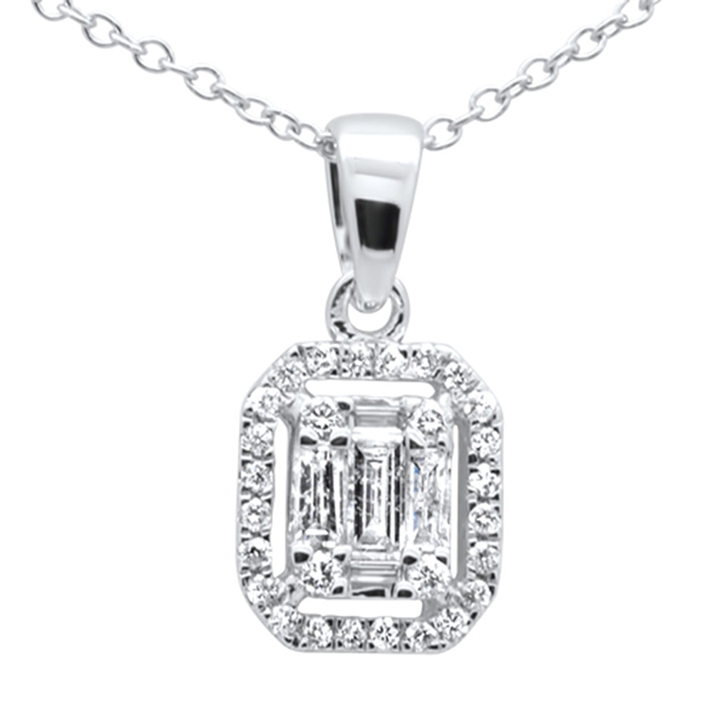 ''SPECIAL! .33ct G SI 14K White Gold Diamond Round & Baguette PENDANT Necklace 18'''' Long''