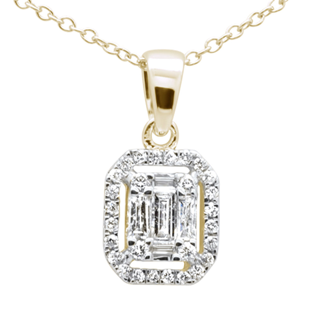 ''SPECIAL! .31ct G SI 14K Yellow GOLD Diamond Round & Baguette Pendant Necklace 18'''' Long''