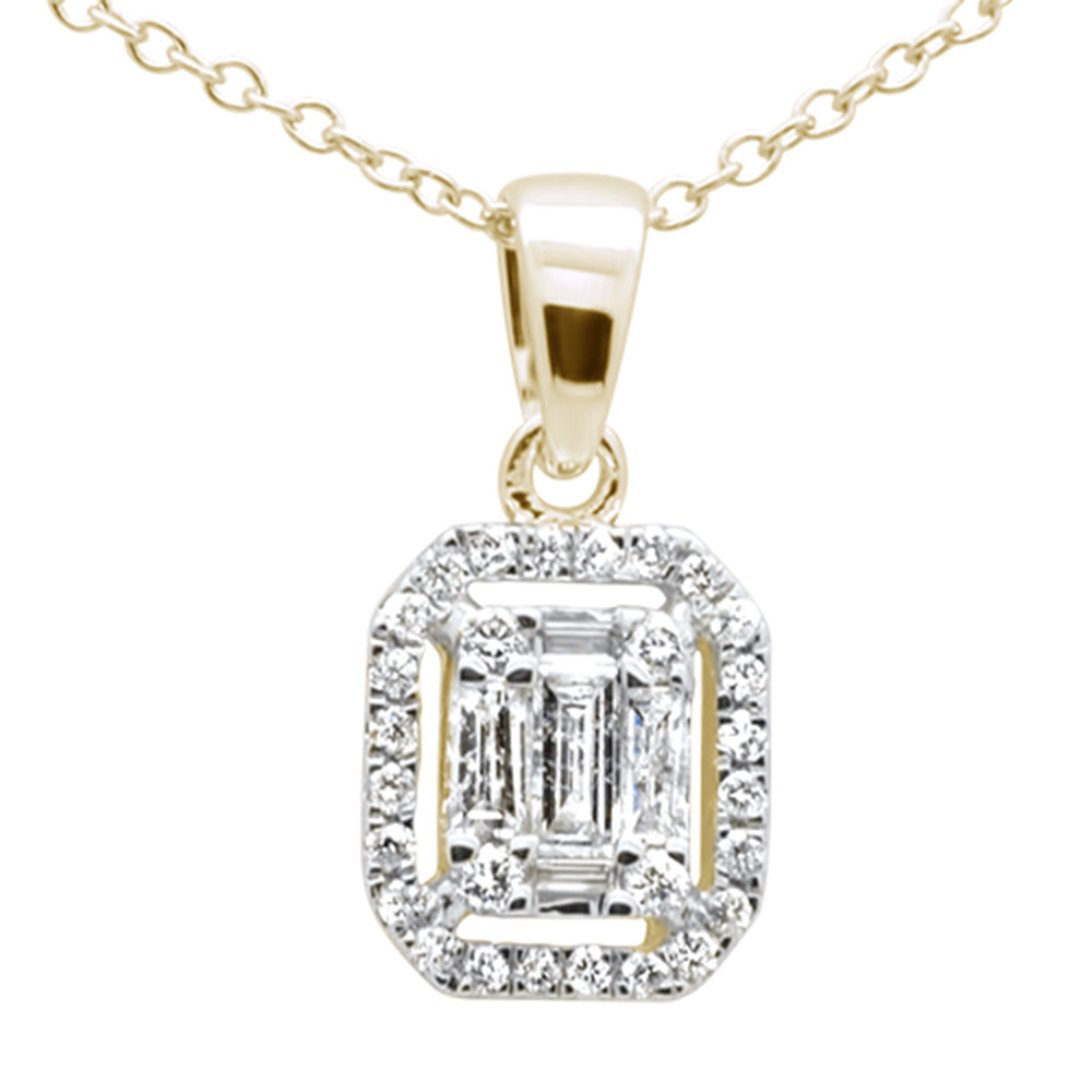 ''SPECIAL! .31ct G SI 14K Yellow Gold Diamond Round & Baguette PENDANT Necklace 18'''' Long''