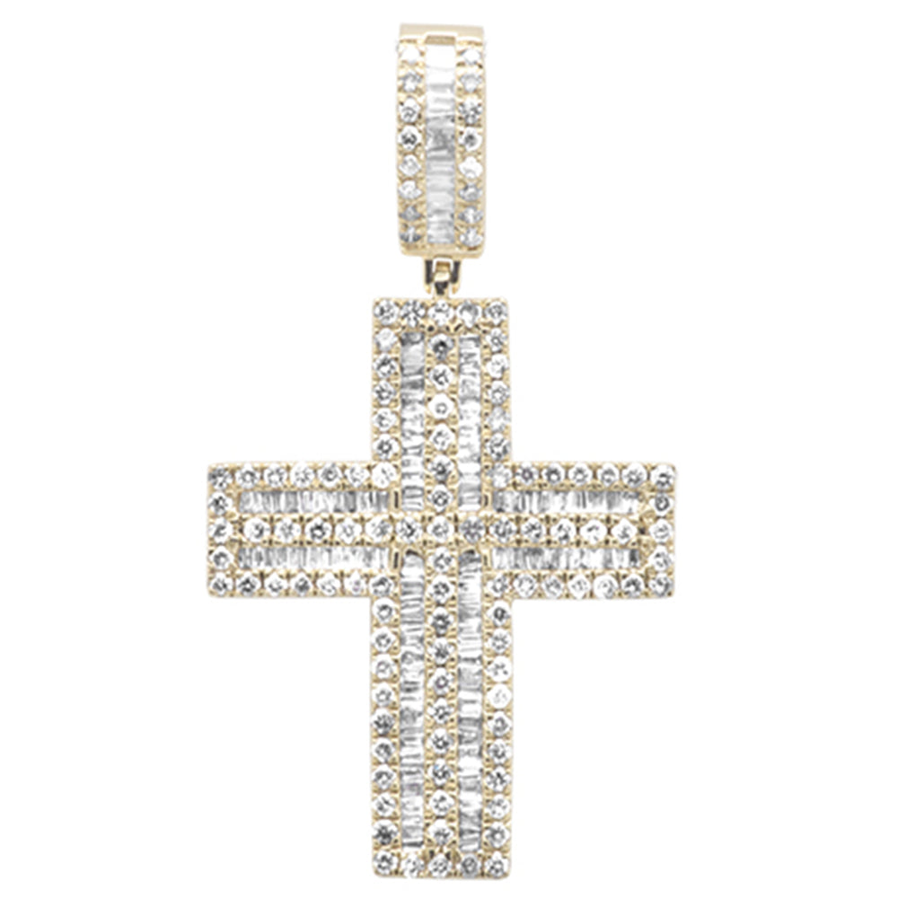 ''SPECIAL! 3.29ct G SI 14K Yellow Gold Round & Baguette DIAMOND Cross Pendant''